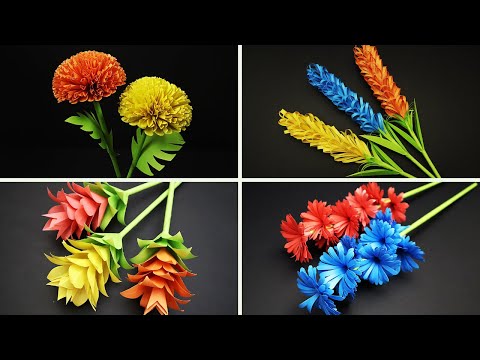 4 Beautiful Paper Flower Making | DIY | Paper Crafts | Home Decor Ideas | Paper Flower