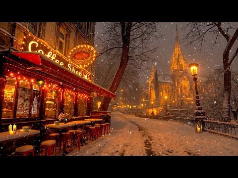 Outdoor Coffee Ambience to Watch The Snow Fall ☕ Cozy Jazz Music for a Relaxing Mood, Dispel Fatigue