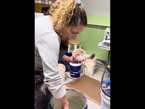 How to dip, pour and brush glaze on a pottery plate bottom and berry bowl.