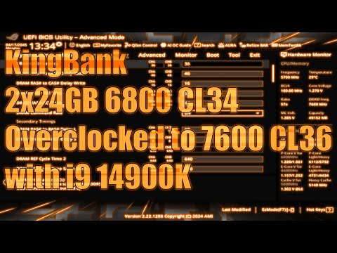 KingBank DDR5-6800 CL34 Hynix 24Gb M-die overclocked to 7600CL36 with i9 14900K