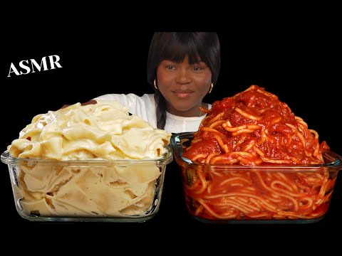 ASMR TOMATO SAUCE & ALFREDO CREAMY SPAGHETTI MUKBANG (NO Talking) |Sticky Eating Sounds| Vikky ASMR