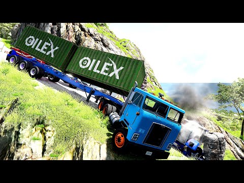 Trucks VS  DANGEROUS CLİFF #2 Steep Slopes Mountain Road - Don't Stop - BeamNG Drive