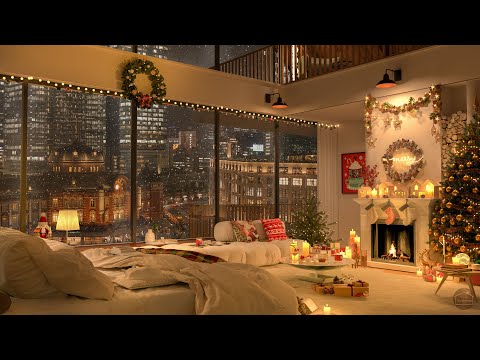 Holiday Jazz Harmony 2025 🎄 | Warm Fireplace Bedroom Vibes for Relaxation & Sleep