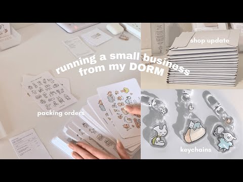 running my small business in uni 💌🧸 packing orders, preparing for a shop update, stickers, keychains