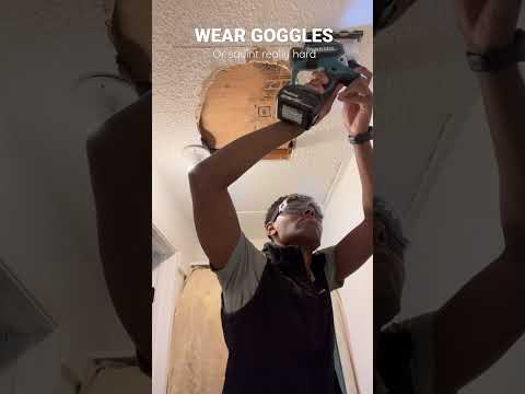 DRYWALL || This is the best tool to use on drywall. Also wear goggles! #fyp #drywall