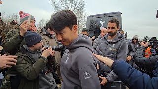 THE TOTTENHAM SQUAD ARRIVING AT THE LAMB GROUND: Tamworth v Spurs: FA Cup Third Round 손흥민