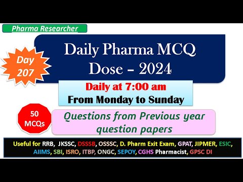 Day 207 Daily Pharma MCQ Dose Series 2024 II 50 MCQs II #exitexam #pharmacist #druginspector #dsssb