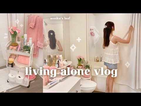 apartment bathroom makeover 🏡🌷 pinterest aesthetic, decorating & organization, living alone