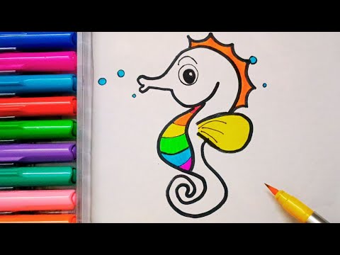 Drawing and Painting Colorful Seahorse for Kids & Toddlers | Simple Drawing, Coloring #drawing