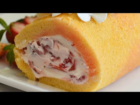 Strawberry and Mascarpone Cream Roll Cake