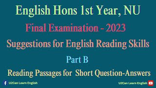 Suggestions for Part-B।। English Reading Skills।। Final Examination - 2023 ।। Eng Hons 1st Year, NU