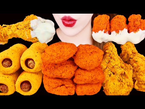 ASMR KOREAN FRIED CHICKEN, CORN DOG EATING SOUNDS MUKBANG BHC 뿌링클 치킨, 핫뿌링클, 핫도그 먹방 咀嚼音