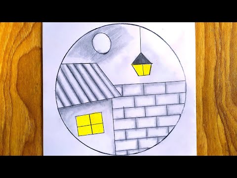 How to draw easy   scenery  in circle step by step | scenery drawing for beginners