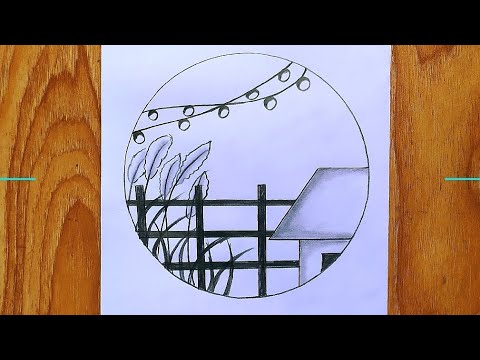 How to draw  scenery in circle step by step| scenery drawing for beginners|  ছবি আকাঁর সহজ উপায়