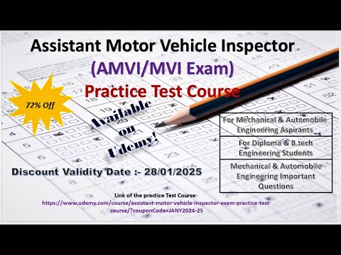 ASSISTANT MOTOR VEHICLE INSPECTOR PRACTICE TEST COURSE | UDEMY | MECHANICAL | AUTOMOBILE | AMVI |MVI