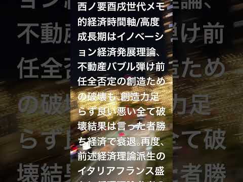 本年残り２日数時間西ノ要酉戌世代メモ的経済時間軸/創造力足らず言った者勝ち経済理論で衰退し、イタリアフランス盛んにイノベーション経済発展理論派生の循環経済理論を参考？