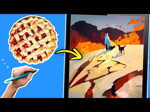 Drawing a Cinematic Fantasy Landscape from Pie 🥧 #shorts #youtubepartner