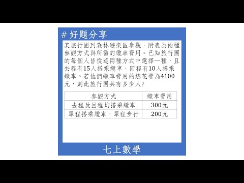 【七上好題】一元一次方程式(纜車去程回程問題)