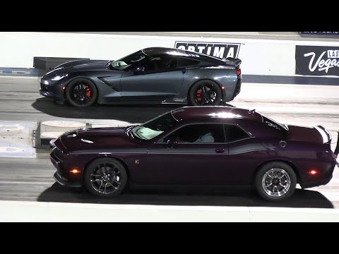 Z06 Corvette vs Dodge Challenger and Charger Scat Pack - muscle cars drag racing