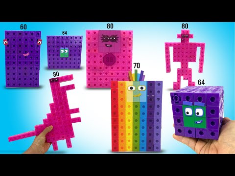 DIY Numberblocks 60 to 80 with Roboctoblock and Dinoctoblock Snap Cubes Custom Set