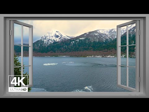 4K lake Window View of Chile's Laguna Quillelhue - Relaxing, Calming, Ambience,