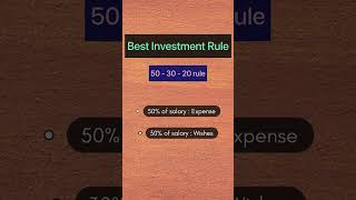 50-30-20 Rule | Best Investment rule for Everyone #shorts #stockmarket