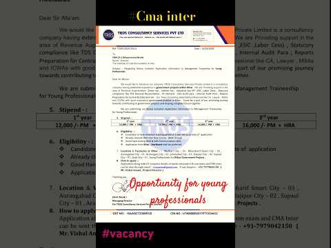 CMA Inter Opportunity | Vacancy |#cmainter #job #jobseekers  #cma #trainee #icmai #jobsearch