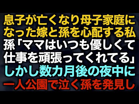 【スカッとする話】息子が亡くなり母子家庭になった嫁と孫を心配する私　孫「ママはいつも優しくて、仕事を頑張ってくれてる」しかし数カ月後の夜中に一人公園で泣く孫を発見し…【修羅場】