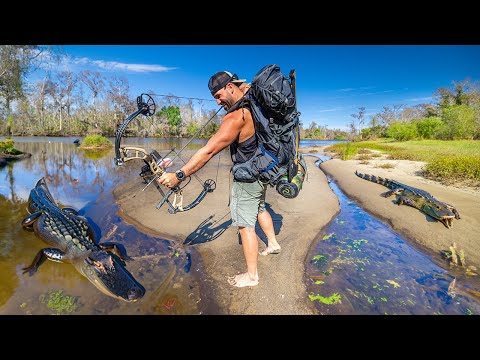 SOLO 24hr Backpack Survival In ALLIGATOR ALLY!! (Danger Close)