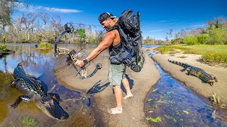 SOLO 24hr Backpack Survival In ALLIGATOR ALLY!! (Danger Close)