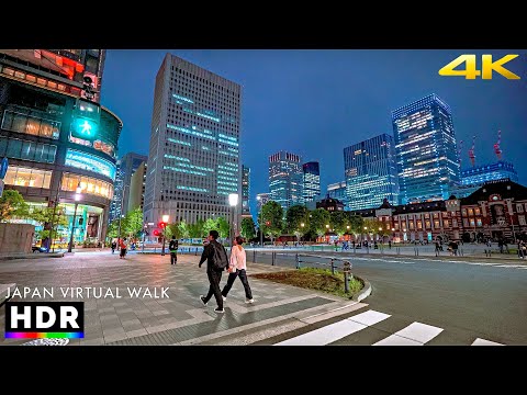 Tokyo Shiodome, Ginza Night Walk to Tokyo Station • 4K HDR