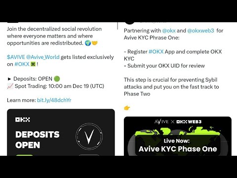 AVIVE LISTING UPDATE|IGIYE KWISOKO KARABAYE😱||KORA KYC VUBA🔥🥳||gets listed on OKX deposit on Dec 19🌐