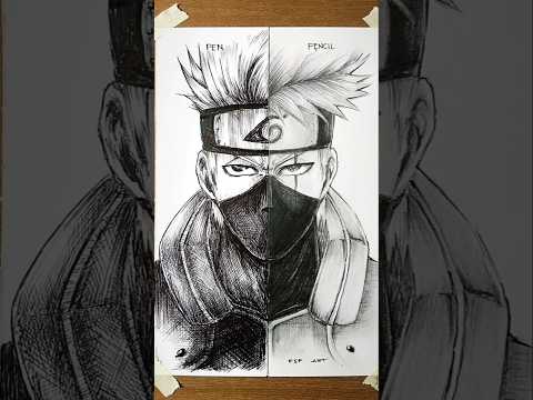 Speed drawing Kakashi | Pen vs Pencil 😳 #shorts #anime #drawing