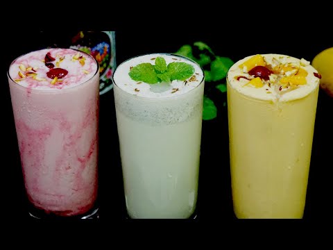 హైదరాబాద్ ఫేమస్ 3 రకాల లస్సిలు😋 / Roohafza Lassi / Masala Lassi / Mango Lassi / Quick Summer Drinks