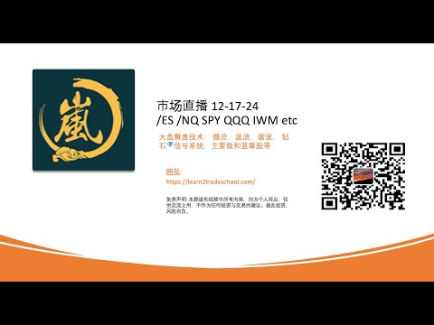 市场直播 12-17-24/ES /NQ SPY QQQ IWM etc大盘解盘技术： 缠论，波浪，谐波， 钻石💎信号系统，主要做和蓝筹股等