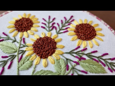 [Embroidery] Sunflowers and summer wildflowers, left-handed