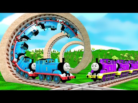 【踏切アニメ】あぶない電車 THOMAS FRIENDS RAINBOW COLORS Railroad Crossing Animation #train