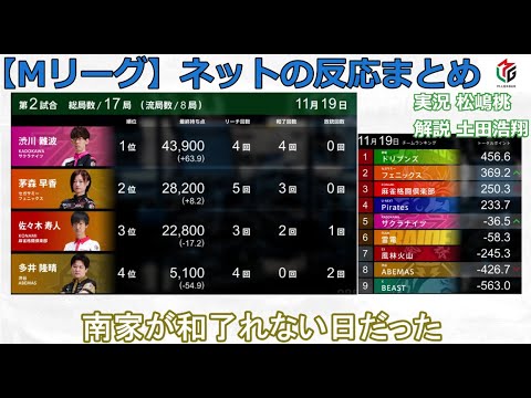 【Mリーグ】2024/11/19 ネット上のみんなの反応まとめ 麻雀 感想