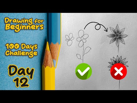 Drawing for Beginners - Day 12 || 100 Days Challenge || Basics of Flower Drawing