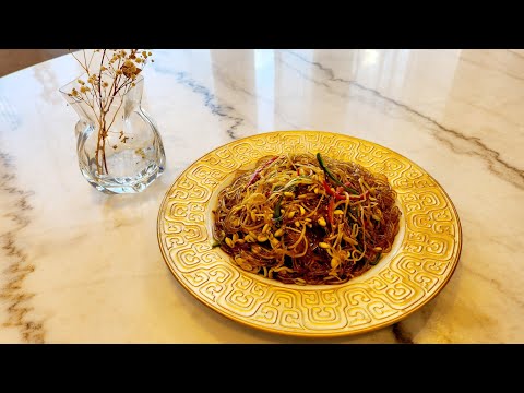 Japchae (sweet potato starch noodles with bean sprouts & vegetables) 콩나물  잡채