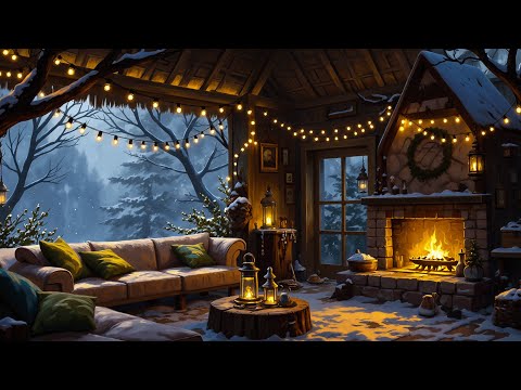 Christmas Porch Jazz 🎄 Crackling Fire & Chill Winter Jazz Playlist 🌨️🎶