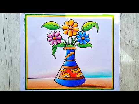 Flower vase drawing | Flower pot drawing | How to draw flower vase | Flower drawing