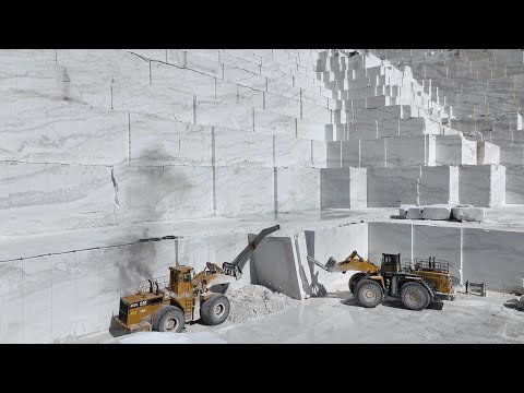 Heavy Equipment Working On The World's Most Beautiful Marble Quarry - Birros Marbles  - 4K