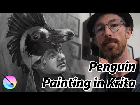 Painting a penguin portrait in Krita