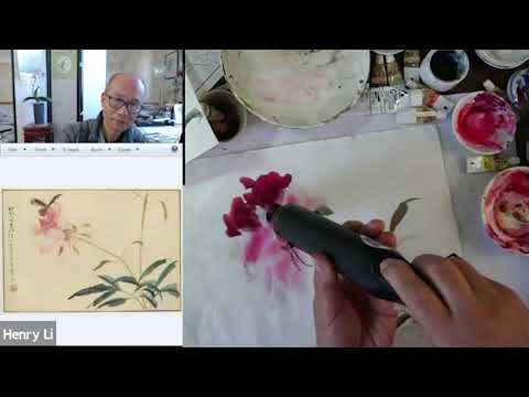 Zoom Class Recording: Peony Painting on Unsized Xuan Paper and Dry Mounting with Silicone Paper