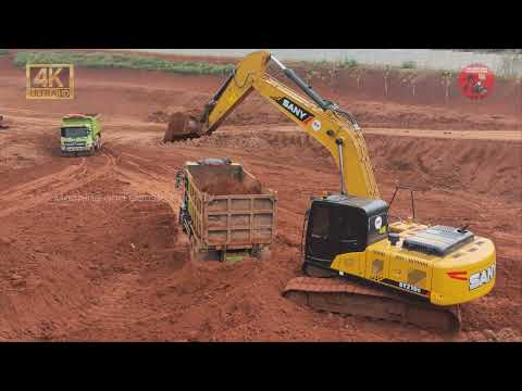 Two Sany Excavators Loading Hino Trucks