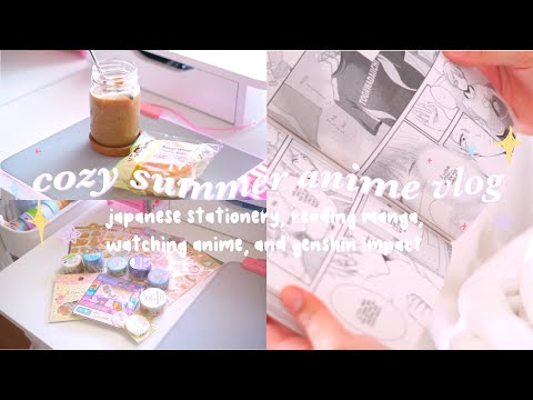 a cozy summer anime vlog | japanese stationery, reading manga, watching anime, & genshin impact