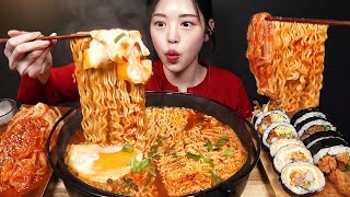 SUB)辛口ラーメンにカリカリのエビフライ海苔巻き、チーズ海苔巻きモッパンmukbang ASMR