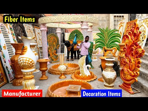 शादी और पार्टी के सजावट का सामान | Fiber Decoration Items | Pillars, Pots, Maharaja Gate | Factory