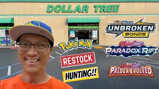 Pokemon Cards Restock Hunting at Dollar Tree! Opening Unbroken Bonds Packs and Pardox Rift Blisters!